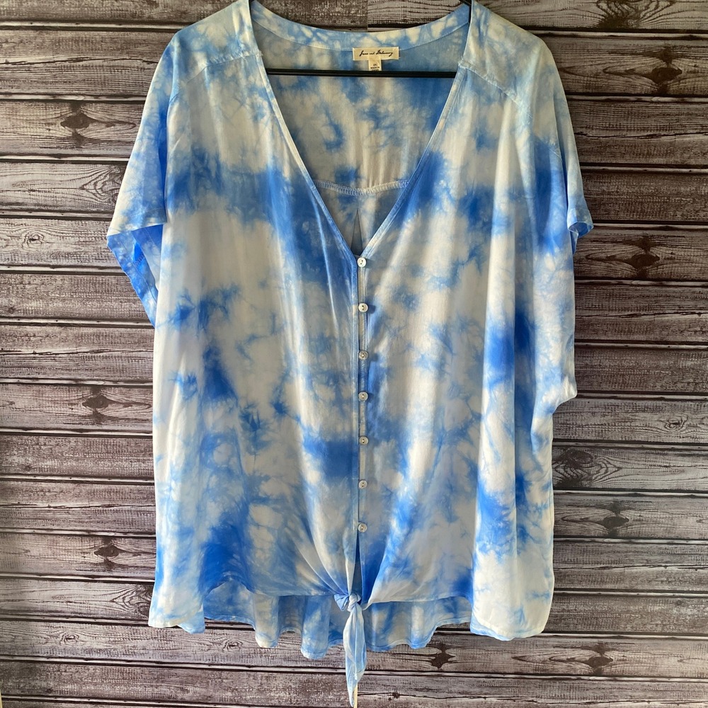 Jane and Delancey Women's Short-Sleeved Button-Down Top Sz 2X Tie Front Tie-Dyed